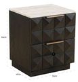 Claremont Dark Wood 2 Drawer Geometric Bedside Cabinet with Travertine Top