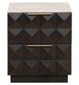 Claremont Dark Wood 2 Drawer Geometric Bedside Cabinet with Travertine Top