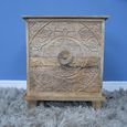 Bedside Cabinet - 2 Drawer - Carved Mango Wood - Large