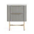 Isabella Grey Bedside Table - 2 Drawer Narrow Fluted - White Marble Top