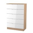 Milan Chest - 5 Drawer - White Gloss and Oak