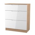 Milan Chest - Deep - 3 Drawer - White Gloss and Oak