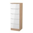 Milan Chest - Narrow - 5 Drawer - White Gloss and Oak