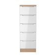Milan Chest - Narrow - 5 Drawer - White Gloss and Oak