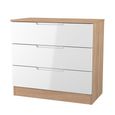 Milan Chest - Small - 3 Drawer - White Gloss and Oak