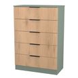 Java Fluted Chest - 5 Drawer - Wide - Natural and Reed Green