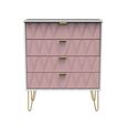 Diamond Chest - 4 Drawer - with Gold Hairpin Legs - Pink and White