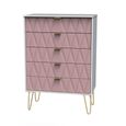 Diamond Chest - 5 Drawer - with Gold Hairpin Legs - Pink and White