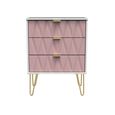 Diamond Midi Chest - 3 Drawer - with Gold Hairpin Legs - Pink and White