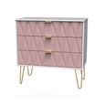 Diamond Small Chest - 3 Drawer - with Gold Hairpin Legs - Pink and White