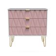 Diamond Small Chest - 3 Drawer - with Gold Hairpin Legs - Pink and White