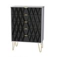 Diamond Chest - 5 Drawer - with Gold Hairpin Legs - Black and White