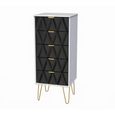 Diamond Narrow Chest - 5 Drawer - with Gold Hairpin Legs - Black and White