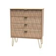 Diamond Chest - 4 Drawer - with Gold Hairpin Legs - Oak