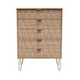 Diamond Chest - 5 Drawer - with Gold Hairpin Legs - Oak