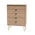 Diamond Chest - 5 Drawer - with Gold Hairpin Legs - Oak