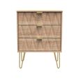 Diamond Midi Chest - 3 Drawer - with Gold Hairpin Legs - Oak
