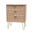 Diamond Midi Chest - 3 Drawer - with Gold Hairpin Legs - Oak