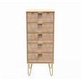 Diamond Narrow Chest - 5 Drawer - with Gold Hairpin Legs - Oak