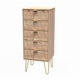 Diamond Narrow Chest - 5 Drawer - with Gold Hairpin Legs - Oak