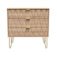 Diamond Small Chest - 3 Drawer - with Gold Hairpin Legs - Oak