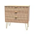 Diamond Small Chest - 3 Drawer - with Gold Hairpin Legs - Oak