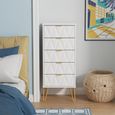 Diamond Narrow Chest - 5 Drawer - with Gold Hairpin Legs - White