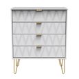 Diamond Chest - 4 Drawer - with Gold Hairpin Legs - White