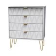 Diamond Chest - 4 Drawer - with Gold Hairpin Legs - White