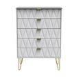 Diamond Chest - 5 Drawer - with Gold Hairpin Legs - White