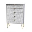 Diamond Chest - 5 Drawer - with Gold Hairpin Legs - White