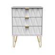 Diamond Midi Chest - 3 Drawer - with Gold Hairpin Legs - White