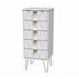 Diamond Narrow Chest - 5 Drawer - with Gold Hairpin Legs - White