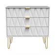 Diamond Small Chest - 3 Drawer - with Gold Hairpin Legs - White