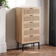 Chest - 5 Drawer - Tall - Natural Rattan