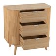 Curved Fluted Chest - 3 Drawer - Narrow - Natural Wood