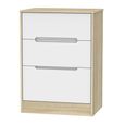 Monaco Chest - Deep Midi - 3 Drawer - White Matt and Oak