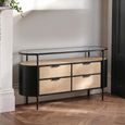 Ivy Curved Chest - 4 Drawer - Wide - Glass Top - Natural and Black Metal