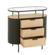 Ivy Curved Chest - 3 Drawer - Narrow - Glass Top - Natural and Black Metal