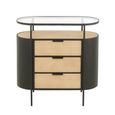 Ivy Curved Chest - 3 Drawer - Narrow - Glass Top - Natural and Black Metal