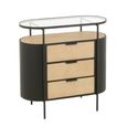 Ivy Curved Chest - 3 Drawer - Narrow - Glass Top - Natural and Black Metal