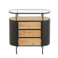 Ivy Curved Chest - 3 Drawer - Narrow - Glass Top - Natural and Black Metal