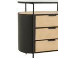 Ivy Curved Chest - 3 Drawer - Narrow - Glass Top - Natural and Black Metal