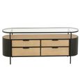 Ivy Curved Chest - 4 Drawer - Wide - Glass Top - Natural and Black Metal