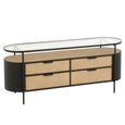 Ivy Curved Chest - 4 Drawer - Wide - Glass Top - Natural and Black Metal