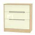 Monaco Chest - Deep - 3 Drawer - Cream Gloss and Light Oak