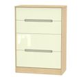 Monaco Chest - Deep - 4 Drawer - Cream Gloss and Light Oak