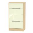 Monaco Chest - Deep Midi - 4 Drawer - Cream Gloss and Light Oak