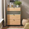 Bora Chest - 3 Drawer - Open Shelf - Deep - Gold Craft Oak and Reed Green