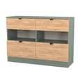 Bora Chest - 4 Drawer - Open Shelf - Midi - Gold Craft Oak and Reed Green